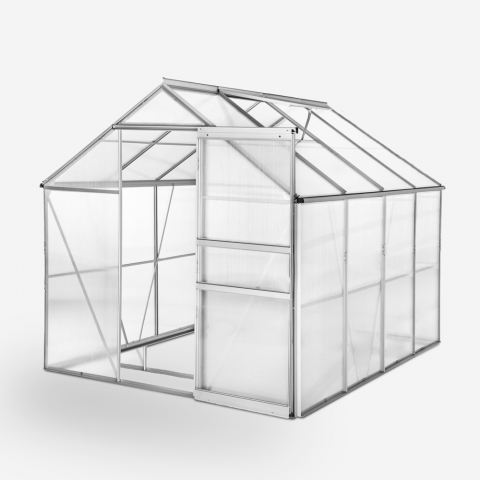 Serre de jardin en aluminium et polycarbonate avec porte et fenêtre 183x245x205cm Laelia