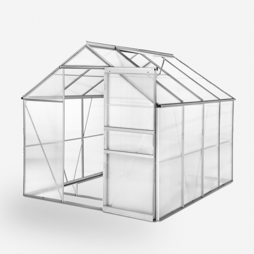 Serre de jardin en aluminium et polycarbonate avec porte et fenêtre 183x245x205cm Laelia