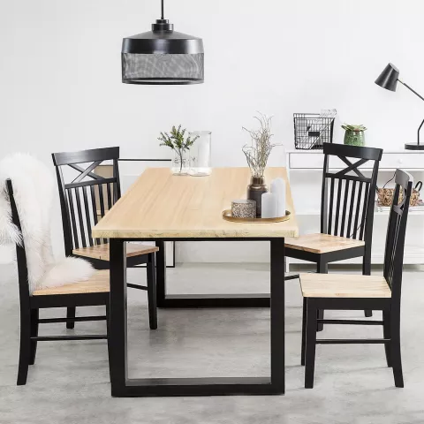 Table à manger 160x80 en bois et métal rectangulaire style industriel Rajasthan 160 Promotion