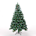 Sapin de Noël artificiel vert 210 cm branches en PVC avec neige et décorations Tampere Offre