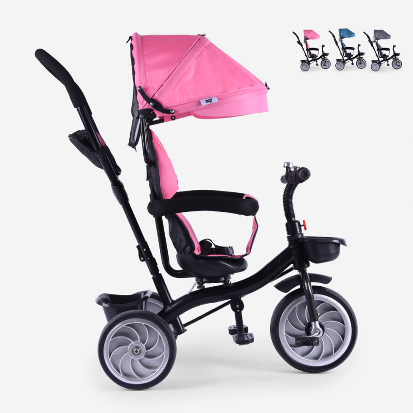 Lally Poussette tricycle pour enfants siège pivotant 3en1 pédales