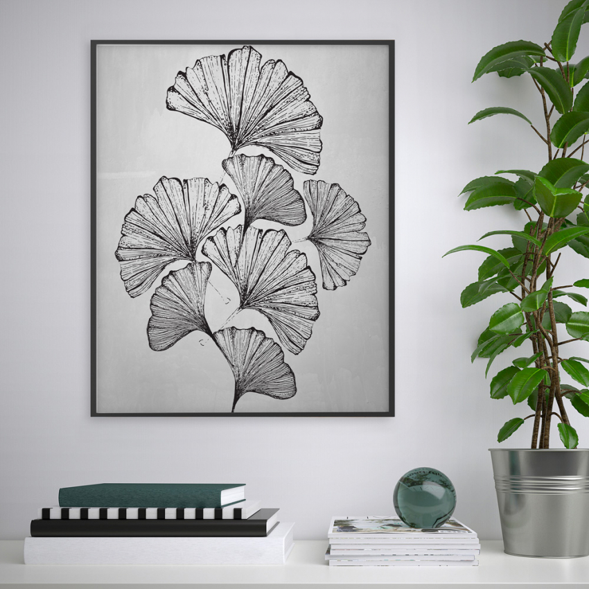 Variety Masamba impression feuilles peinture noir et blanc design  minimaliste 40x50cm