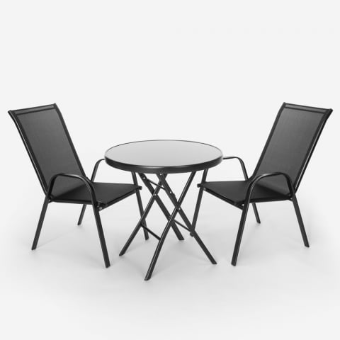 Table ronde pliante de jardin + 2 chaises modernes Kumis