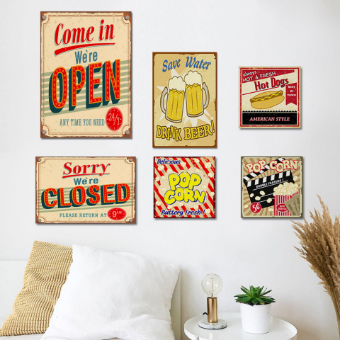 Lot de 6 tableaux toiles et impressions vintage avec cadre bois Friday Promotion