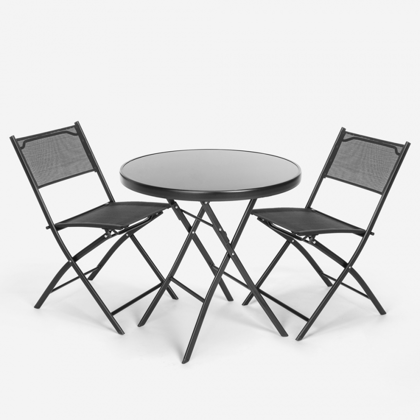 Ensemble pliable table ronde et deux chaises. Collection BETA. Idéa