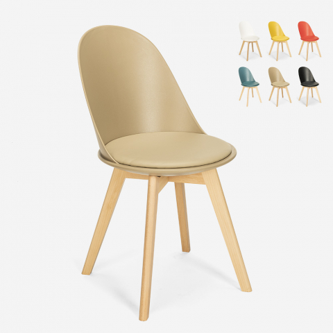 Chaise de cuisine et salle à manger avec coussin design scandinave en bois Bib Nordica Promotion