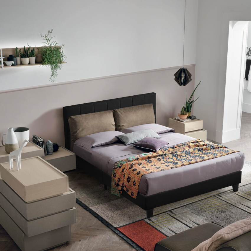 Lit double en tissu avec sommier à lattes 160x190 Sion Prix Lit double en tissu avec sommier à lattes 160x190 Sion Prix