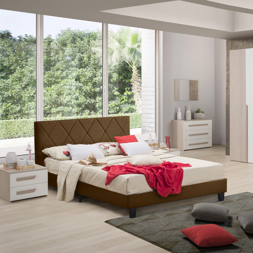 Lit double 2 personnes avec sommier à lattes en tissu 160x190 Nyon Promotion Lit double 2 personnes avec sommier à lattes en tissu 160x190 Nyon Promotion