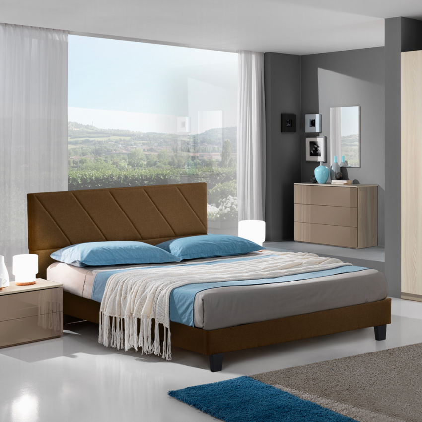 Lit double avec sommier à lattes en tissu 160x190cm Olten Prix