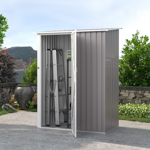 Abri de jardin en tôle galvanisée cabanon gris pour outils Amalfi 143X89x186cm Promotion