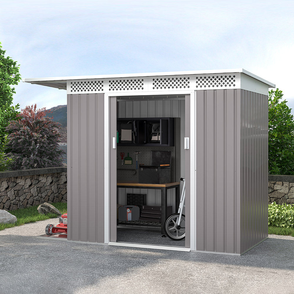 Abri de jardin en tôle galvanisée grise pour outils de jardin Tyrol 257X142x184cm