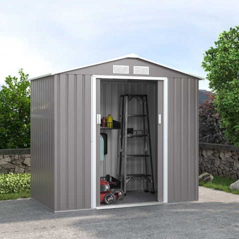 Abri de jardin en tôle galvanisée grise Chalet 213x127x195cm Promotion
