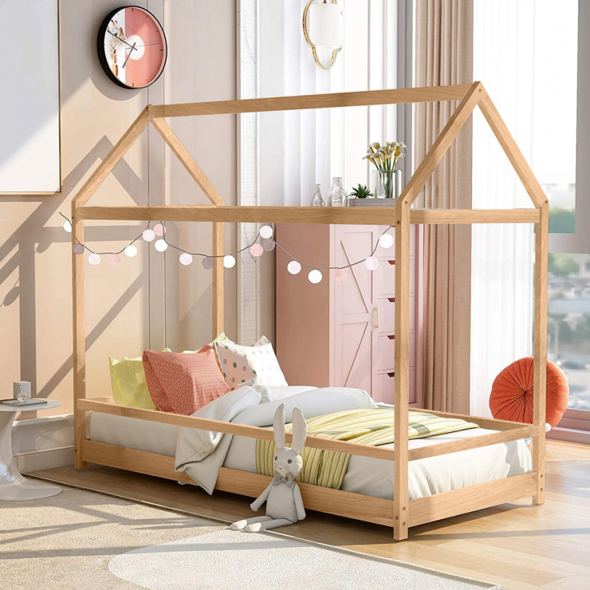 Cott Lit bébé Montessori pour enfants lit maison en bois 70x140cm