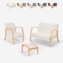Salon complet Canapé scandinave bois et tissu fauteuil repose-pieds Gyda Réductions