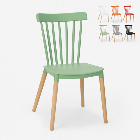 Chaise de cuisine restaurant extérieur design moderne en polypropylène bois Lys Promotion