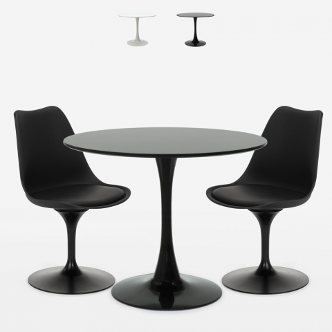 Table ronde 60cm + 2 chaises style tulipe design scandinave moderne Alizé