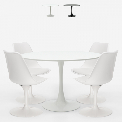 Ensemble table ronde 120cm 4 chaises Tulipe de style scandinave moderne Margot