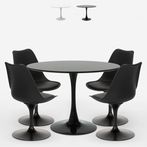 Table ronde 100cm + 4 chaises Tulipe de style scandinave moderne Ross