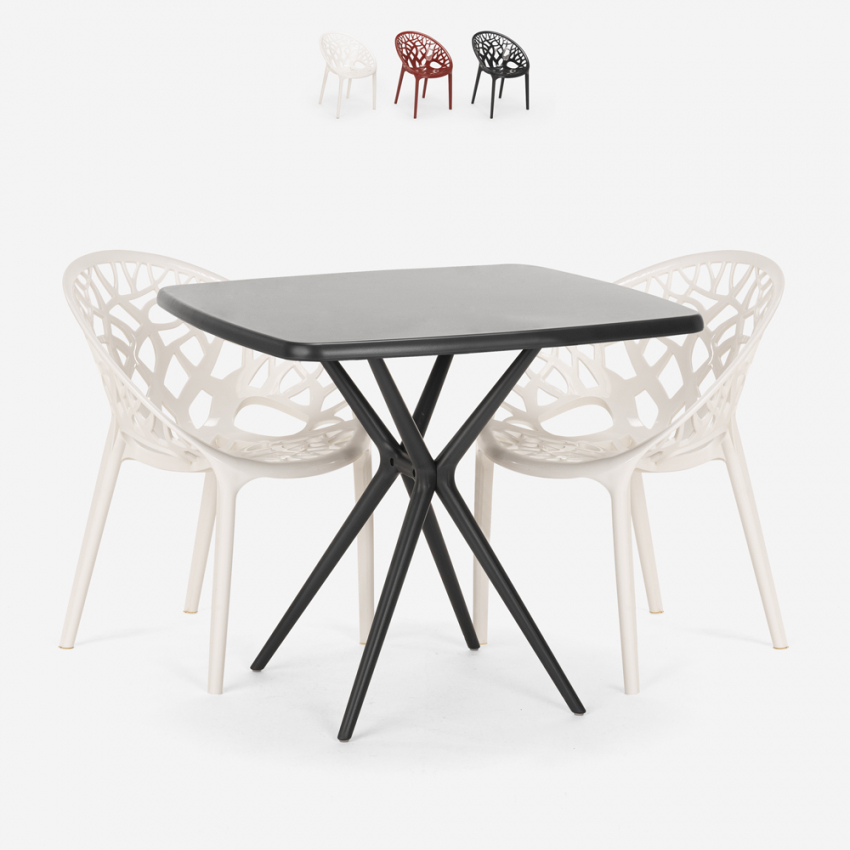 Table carré noir 70x70 + 2 chaises design Moai Black Offre Table carré noir 70x70 + 2 chaises design Moai Black Offre