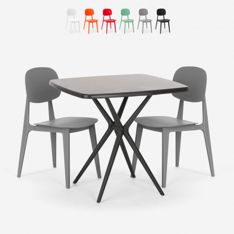 Table carré noir moderne 70x70cm + 2 chaises design Wade Black