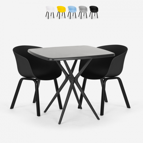 Ensemble 1 table carrée 70x70cm noir et 2 chaises modernes Navan Black