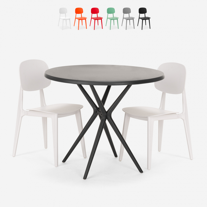 Table ronde de 80 cm noir + 2 chaises design Berel Black Prix