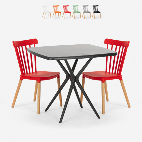 Table carrée noire 70x70 + 2 chaises design moderne Roslin Black