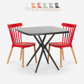 Table carrée noire 70x70 + 2 chaises design moderne Roslin Black Promotion
