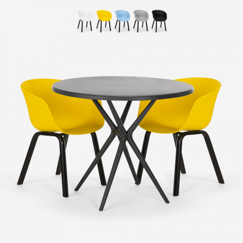 Table ronde noire design 80cm + 2 chaises Oden Black Promotion