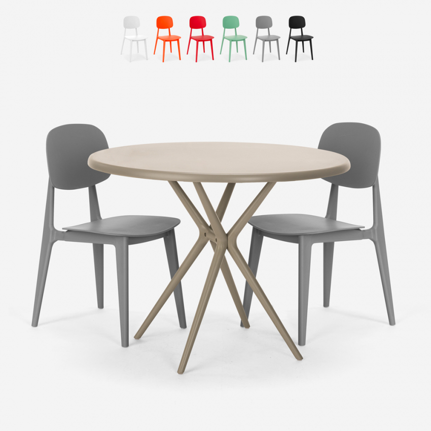 Table ronde 80cm beige + 2 chaises design moderne Berel Caractéristiques