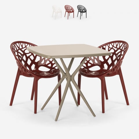 Table carrée beige 70x70cm + 2 chaises au design moderne Moai Promotion