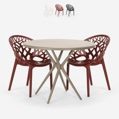 Table ronde beige 80cm + 2 chaises design moderne Maze