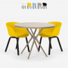 Table design ronde 80 cm beige + 2 chaises design Oden Réductions