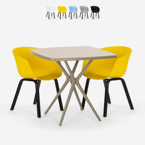 Table beige carrée 70x70 + 2 chaises modernes Navan