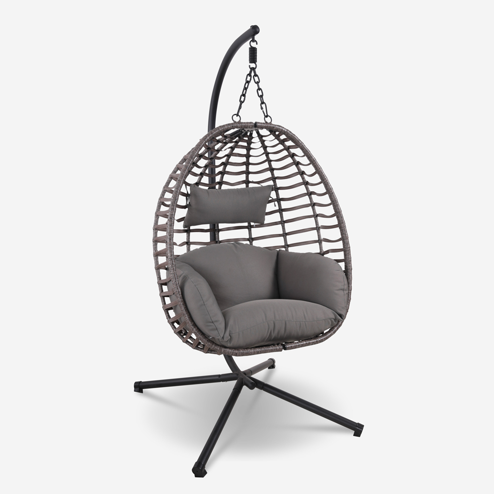 Fauteuil suspendu de jardin et terrasse en polyrotin avec coussins Lindud Natural
