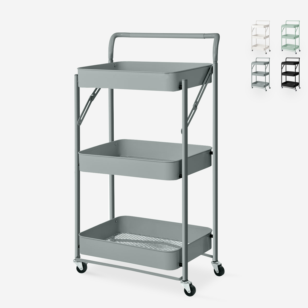 Chariot de cuisine pliable 3 étagères poignée et roulettes Pikas Plus