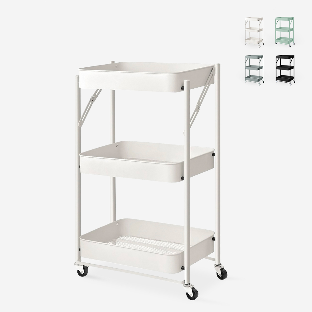 Chariot de cuisine pliable peu encombrant 3 étagères et roulettes Pikas