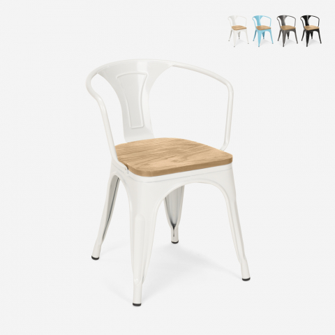 chaise de cuisine et bar style design industriel avec accoudoirs steel wood arm light Promotion