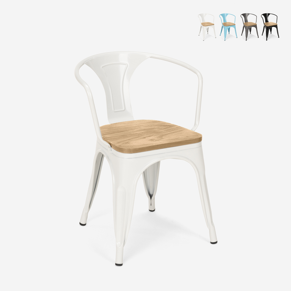 Chaises de style Tolix design industriel avec accoudoirs bar et cuisine Steel Wood Arm Light