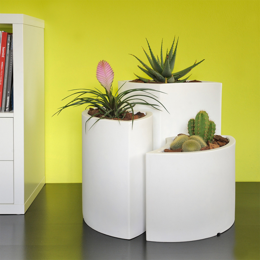 Tris Petalo Ensemble de jardinière blanc 3 pots pour plantes de design jardin maison Tris Petalo
