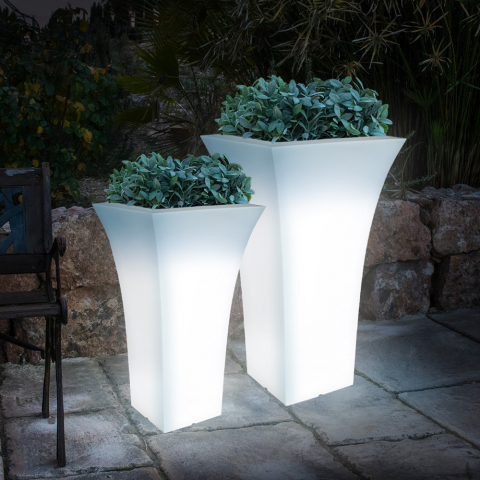 Vase Lumineux Haut Carré Extérieur Design Moderne Avec Kit D’éclairage Patio