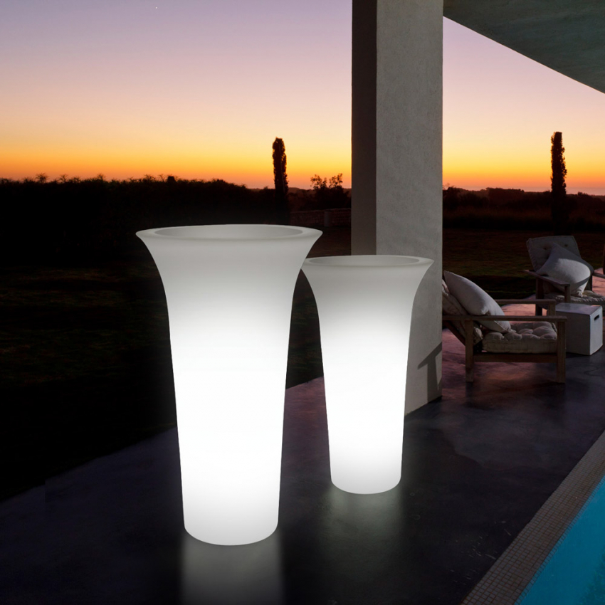 Grand vase lumineux d'extérieur au design moderne avec kit d'éclairage Flos