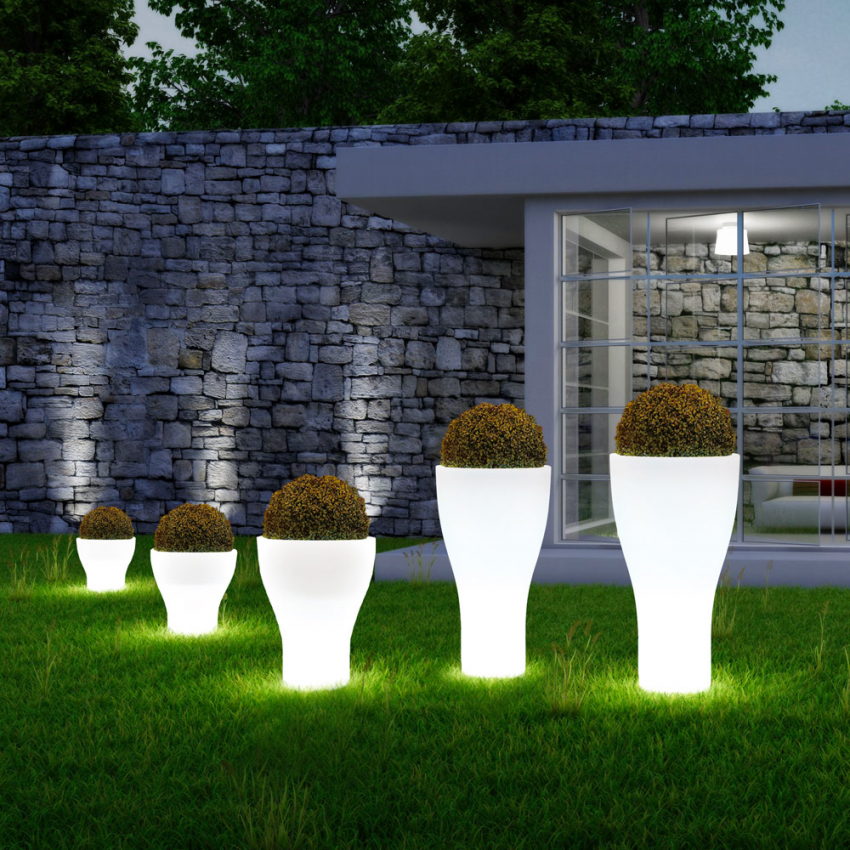 Grand vase d'extérieur au design moderne avec kit d'éclairage Domus