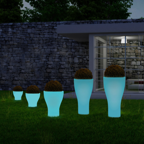Vase lumineux design fluorescent rond jardin extérieur Domus Fluo