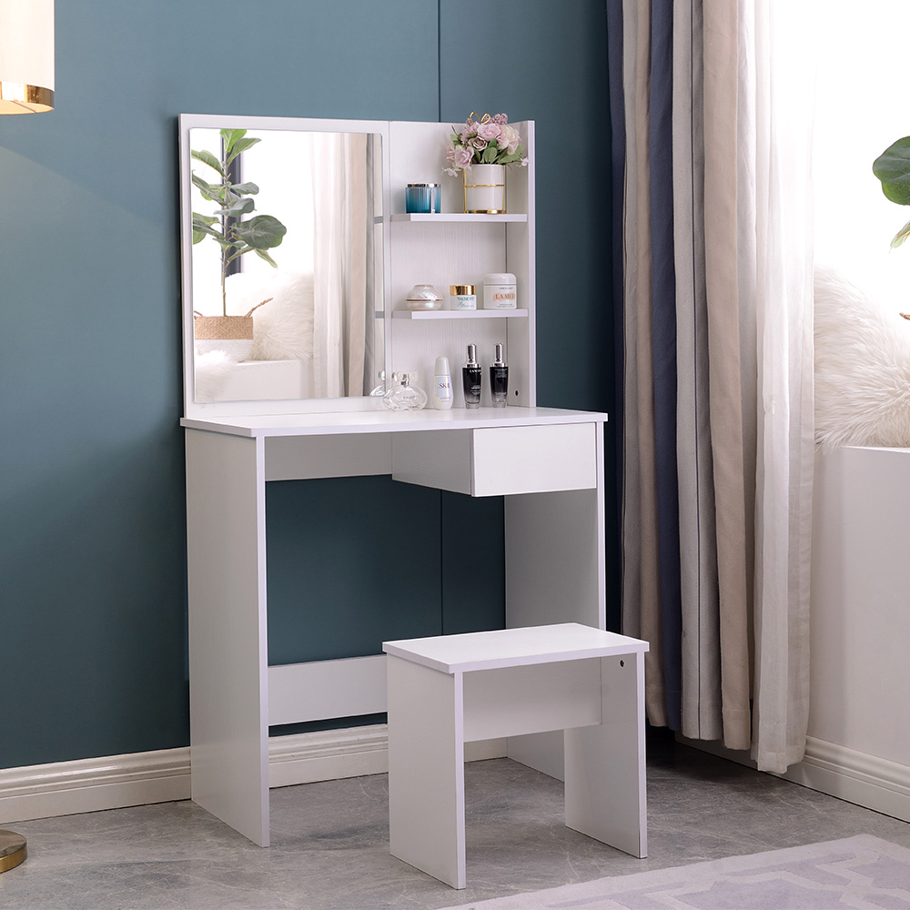 Coiffeuse table de maquillage avec miroir tiroir et tabouret Mayca