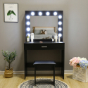 Coiffeuse table de maquillage noire avec tabouret miroir à LED Gaia Black Remises