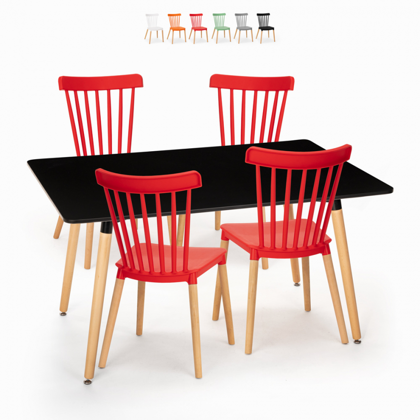 Table noire 120x80cm + 4 chaises design cuisine et salle à manger Bar Genk 