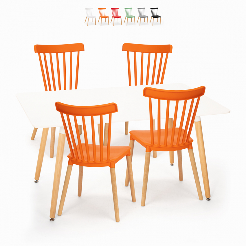 Table blanche 120x80 cm + 4 chaises design cuisine salle à manger Bounty 