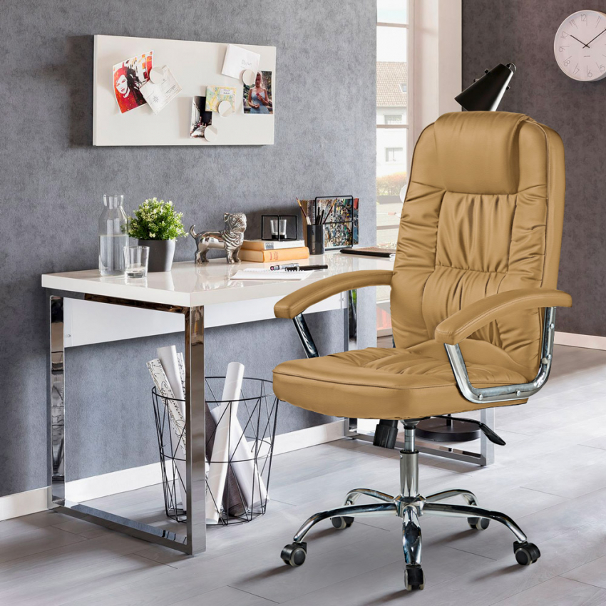 Chaise De Bureau Ergonomique Rembourrée En Simili Cuir Commodus Coffee