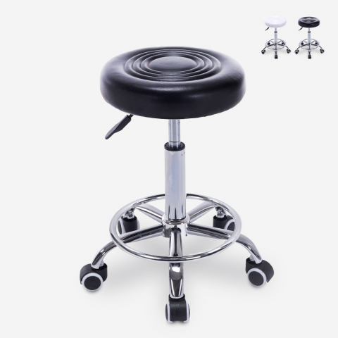 Tabouret à roulettes pivotant avec assise en similicuir Nabu Promotion